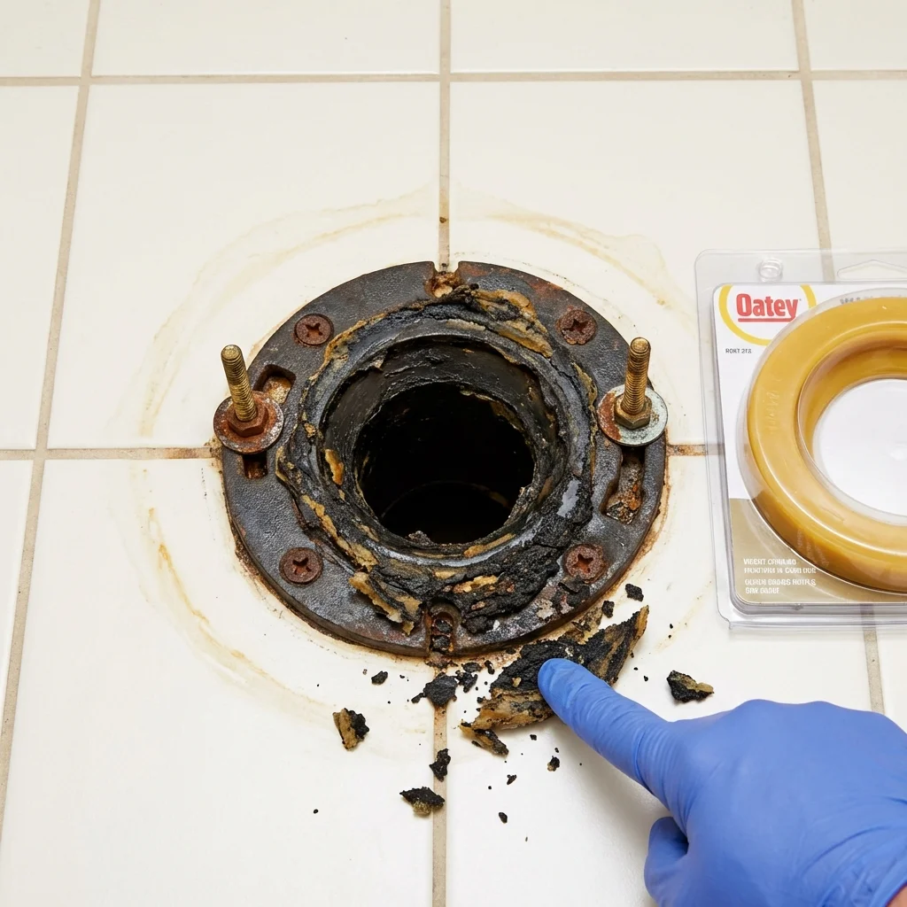 Failed wax ring showing water seepage at the base of a toilet in a Basalt, CO home